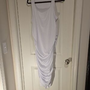 Sexy White Ruched Midi Dress